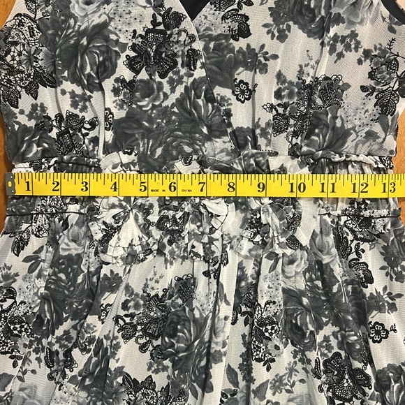 Vintage AB Studio Floral Sleeveless Midi Dress Size 6 Black White Babydoll Fairy - Picture 7 of 12